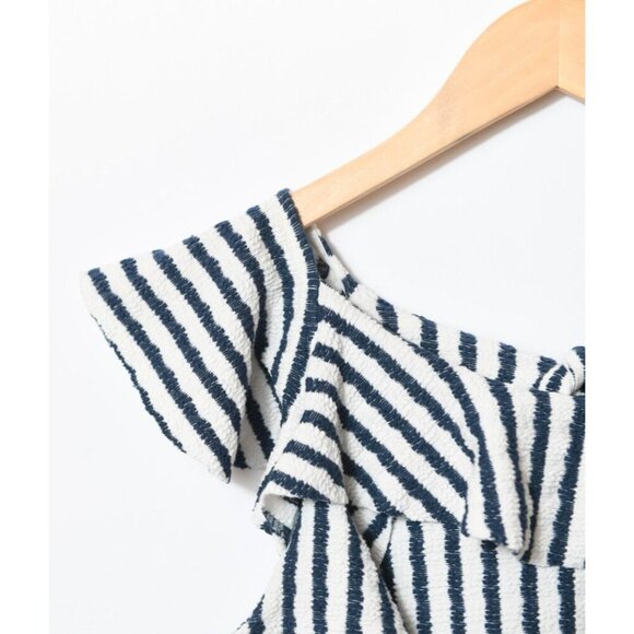 Anthropologie Eva Franco Textured Blue Stripe Sleeveless Top Bow Detail Size S - Picture 4 of 11